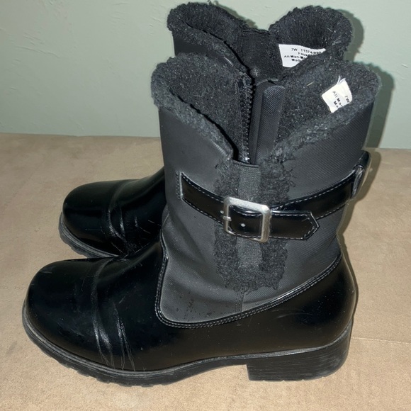 Black leather uppers faux fur winter / rain boots - Picture 2 of 5